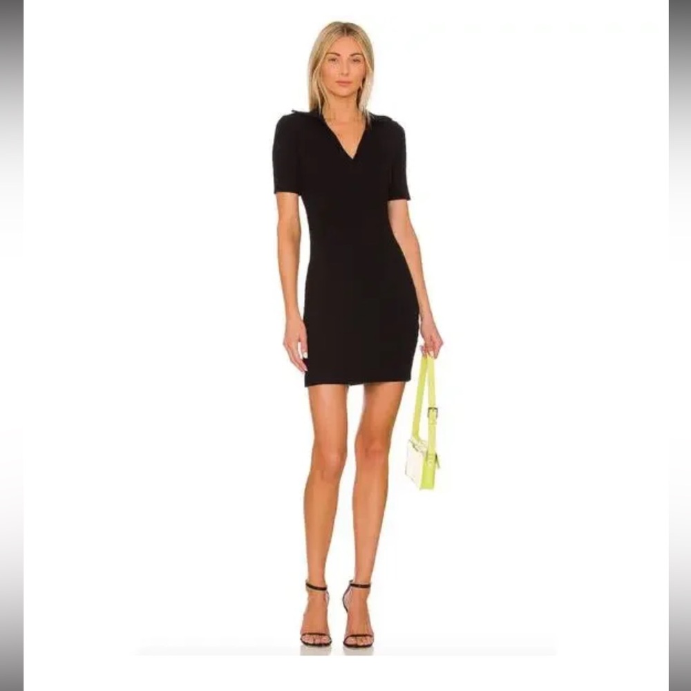 Cotton Citizen Black Ribbed IBIZA Short Sleeve Polo Dress Small NWT
